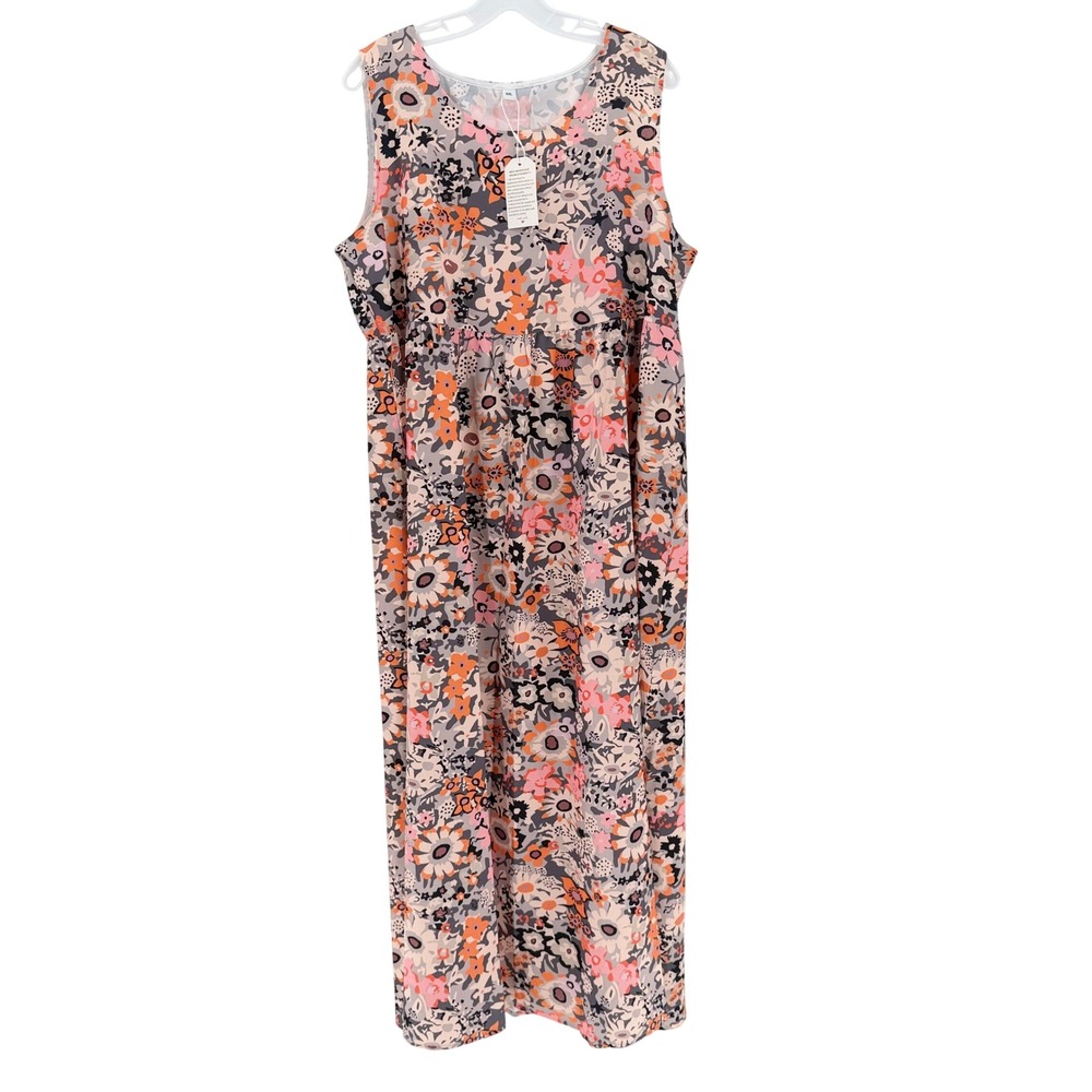 MADE WITH LOVE Floral Maxi Dress Sleeveless Empire Waist Pink Orange XXL New